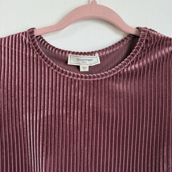 No Comment Y2K Velvet Ribbed Open Back Baby Tee Large Pink Mauve Boho Festival - Picture 4 of 6